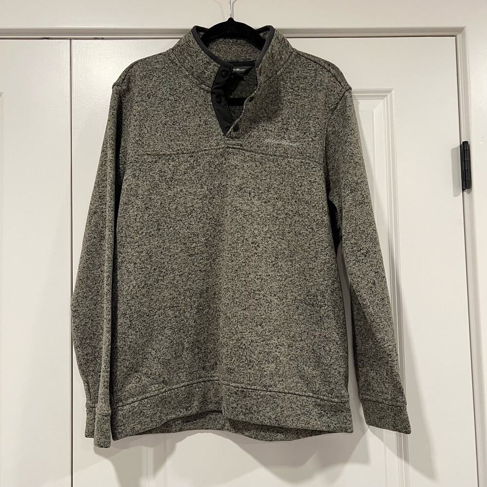 Eddie Bauer Men's Long Sleeve Pullover Heathered‎ Grey with Buttons Size Large
